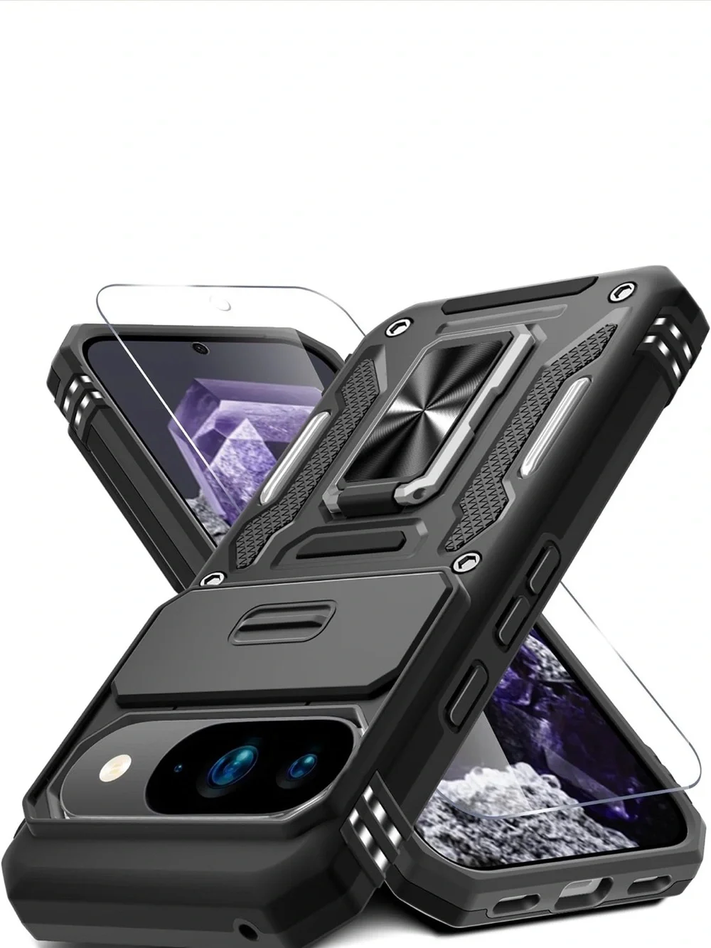 Rugged Protective Phone Case with Kickstand - Black